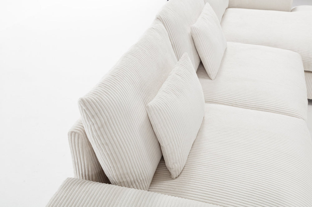 English Elm Nordic-style L-shaped flannel sofa with solid wood frame, ergonomic comfort and durable stain-resistant fabric for modern minimalist living room gatherings White W2795S00030