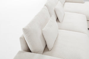 English Elm Nordic-style L-shaped flannel sofa with solid wood frame, ergonomic comfort and durable stain-resistant fabric for modern minimalist living room gatherings White W2795S00030