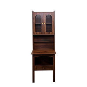 English Elm Fold-Out Convertible Writing Table Space-Saving Desk Cabinet with Shelf and Hidden Drawer for Home Office Walnut W331P256910