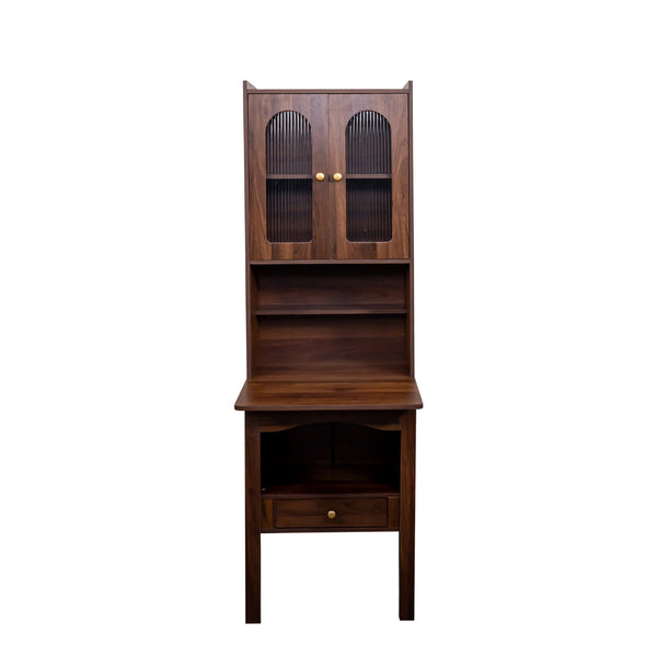 English Elm Fold-Out Convertible Writing Table Space-Saving Desk Cabinet with Shelf and Hidden Drawer for Home Office Walnut W331P256910