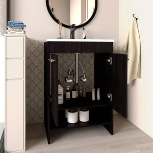 English Elm Lorenzo Compact 60cm Black Wengue Floor Vanity – 4 Drawers, 2 Open Shelves, Freestanding Style B070P337153
