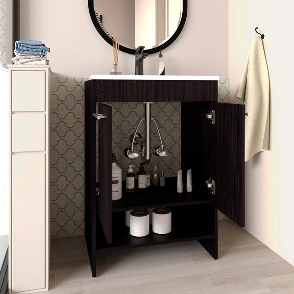 English Elm Lorenzo Compact 60cm Black Wengue Floor Vanity – 4 Drawers, 2 Open Shelves, Freestanding Style B070P337153