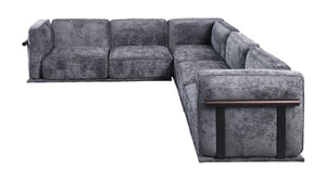 English Elm 102 Inch Linen Modular Sectional Sofa with Hidden Storage and Cloud Cushion Comfort Dark Gray W1099S00190