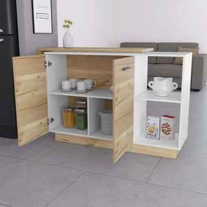 English Elm Worland,kitchen Island with Open Shelving and Wenge Finish for Modern Prep Spaces B128S00205