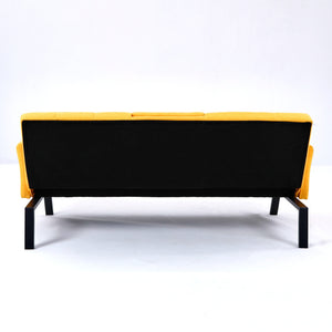 English Elm 70-inch Foldable Cotton Linen Sofa Bed with Cup Holder & Side Storage, Space-Saving 2-Seater Design Yellow W3371P337202