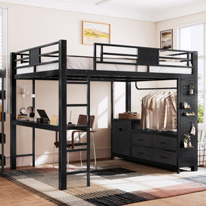 English Elm Queen Bunk Bed with Trundle Solid Pine Kids Car Themed Frame Built-in Bookshelf W1580S00440