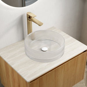 English Elm SONNY 14'' Round Crystal Glass Bathroom Vessel Sink, Durable Easy-Clean Design, Splash-Resistant Transparent W2615P318240