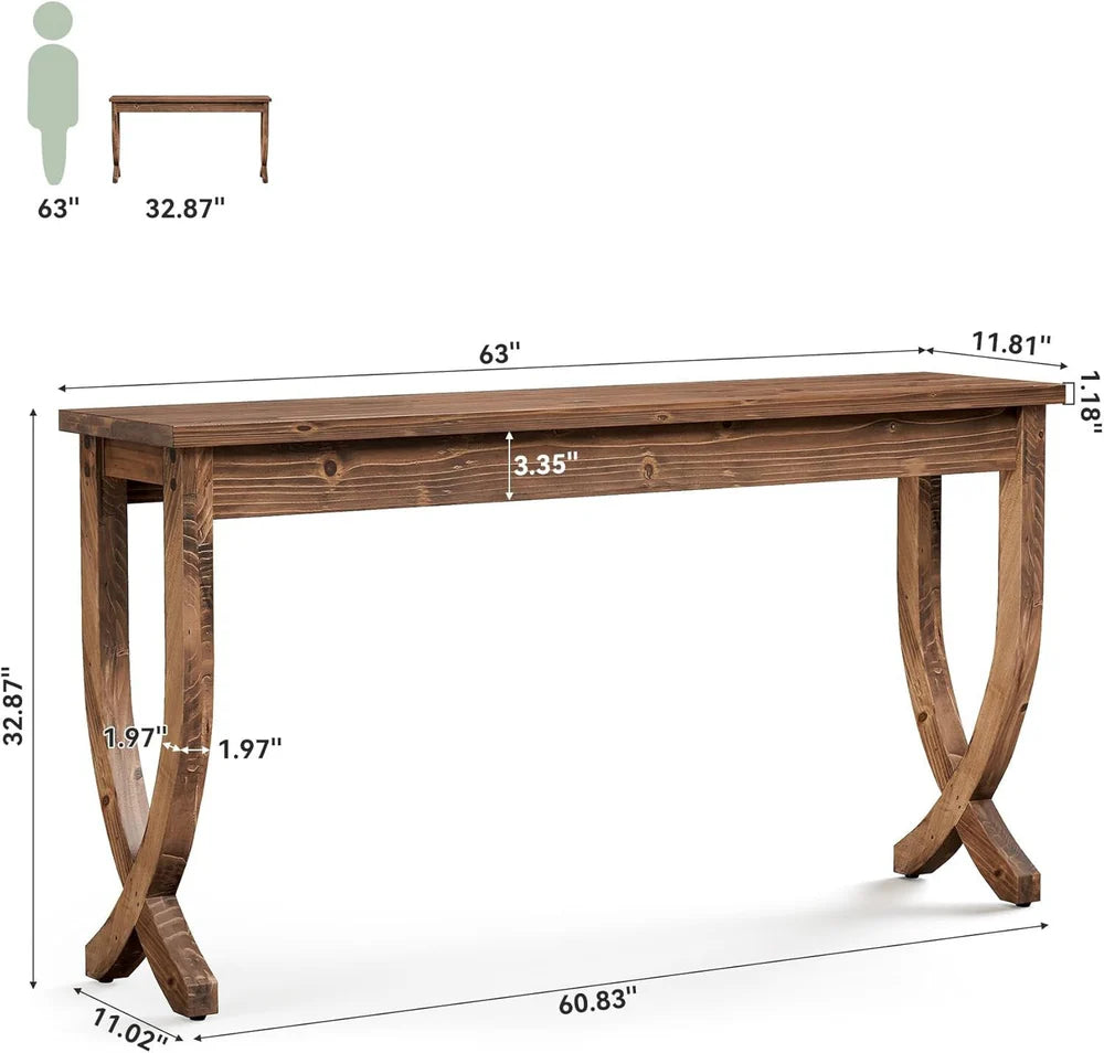 English Elm Practical Geometric Console Table with Matte Black Wood Grain Finish for Entryway or Sofa T3971P457472