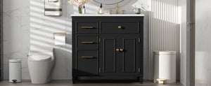 English Elm Christopher Knight Home® - 36" Freestanding 36-inch Modern Bathroom Vanity with Ceramic Sink, Ample Storage, Solid Legs, Durable Finish Black N759P284623B