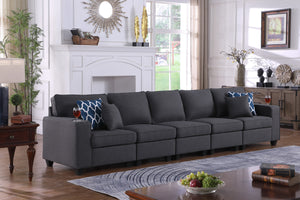 English Elm Cristiano Five Seat Modular Sofa Linen Upholstered with Built in Cupholders B2749S00103