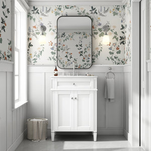 English Elm 24" Bathroom Vanity with Ceramic Basin, French-Inspired Accent Carvings, Soft-Close Doors & Storage White N710P293309K