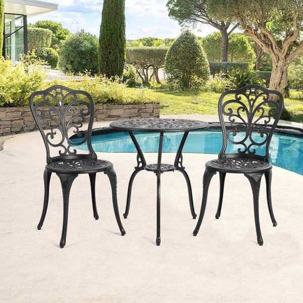 English Elm Best 3-Piece Outdoor Rust-Resistant Cast Aluminum Bistro Set for Patio, Balcony, Porch, Garden Black W640P250968