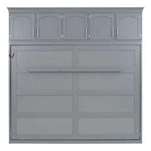 English Elm Full Size Murphy Wall Bed with Top Cabinet Storage for Studio or Guest Room LP006664AAE-1
