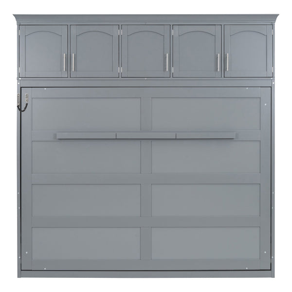 English Elm Full Size Murphy Wall Bed with Top Cabinet Storage for Studio or Guest Room LP006664AAE-1