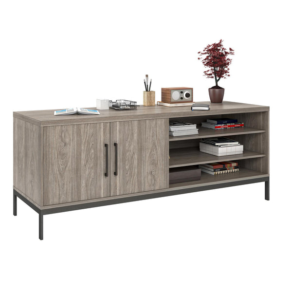 English Elm Parkside Black Oak Melamine Credenza with Sliding Doors and Built in Power Strip B2733S00002