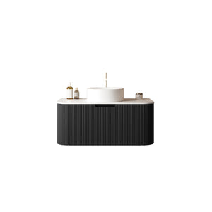 English Elm Dina Floating Bathroom Vanity Sintered Stone Top Glass Basin Striped Plywood Cabinet W2615S00393
