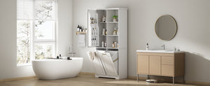 English Elm [video] Freestanding 68 Inch Tall Storage Cabinet with Tilt Out Hampers and Soft Close Door White N759S427900K