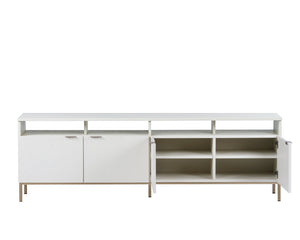 Sunpan Ambrose Modular Media Console & Cabinet - Elegant Oak Design with Stylish Soft Close Doors Champagne Gold / Cream