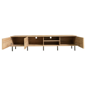 English Elm 78 Inch Low Profile Media Console with Pine Legs Soft Close Doors for Living Room N710P429513P