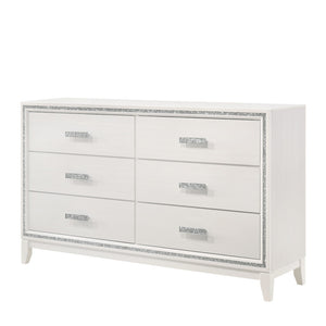 English Elm Haiden Weathered Black Finish Dresser with Six Spacious Drawers, Silver Trim Accent and Durable Craftsmanship White 66 L x 20 W x 37 H B2726P261901