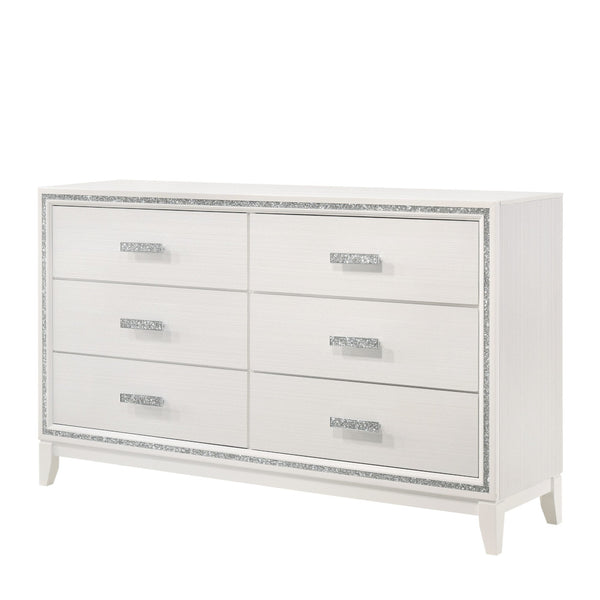 English Elm Haiden Weathered Black Finish Dresser with Six Spacious Drawers, Silver Trim Accent and Durable Craftsmanship White 66 L x 20 W x 37 H B2726P261901