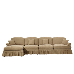 English Elm Classic Modular Chenille Sectional Couch - L-Shaped, Flared Arms, Removable Skirts & Movable Ottoman W3041S00250