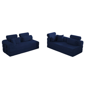 English Elm L Shaped Corduroy Sectional Sofa Converts to Sleeper Bed Space Saving Modular Couch Blue W5532S00008