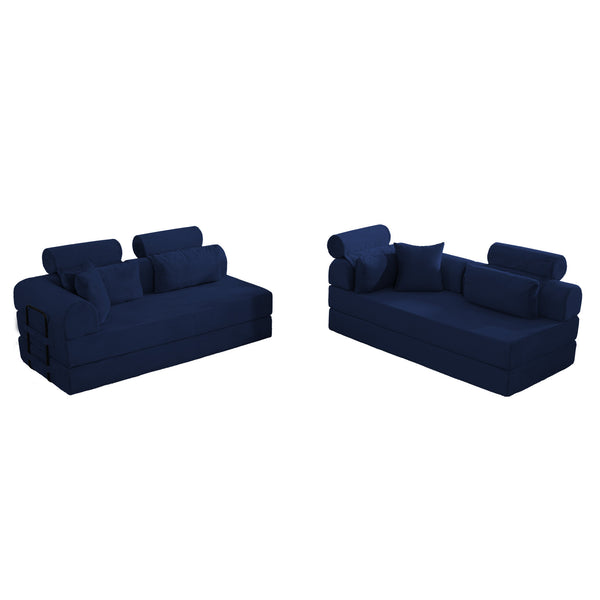 English Elm L Shaped Corduroy Sectional Sofa Converts to Sleeper Bed Space Saving Modular Couch Blue W5532S00008