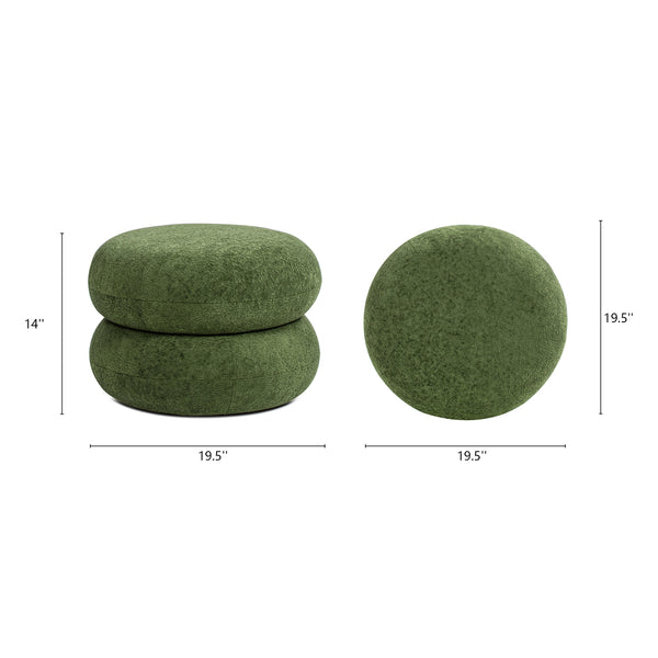 English Elm Jennifer Taylor Home - Nest Low Round Upholstered Ottoman 19.5" Almond Chenille Stacked Pouf Footrest Accent Seat, Cozy Green B2719P269262
