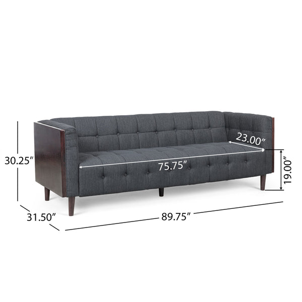 English Elm Christopher Knight Home® - 3-Seater Charcoal Fabric Sofa - Mid-Century Modern Style With Plush Comfort & Durable Design 69871.00ACHAR_69871.00BCHAR