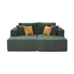 English Elm Full Corduroy Double Chaise Loveseat Foam Plush Seating for Bohemian Living Rooms Dark Green B2748S00048