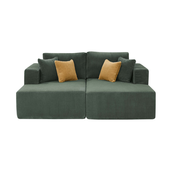 English Elm Full Corduroy Double Chaise Loveseat Foam Plush Seating for Bohemian Living Rooms Dark Green B2748S00048