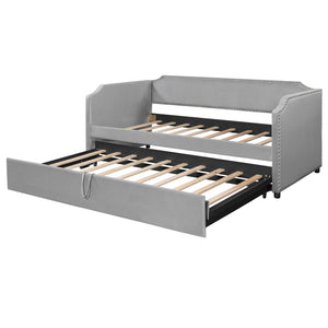 English Elm Twin Velvet Upholstered Daybed with Pop up Trundle for Guest or Kids Rooms Gray SF000197AAE