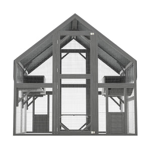 English Elm Cat, Outdoor Wood Enclosure Multi-level Shelter with Platforms Resting Boxes Waterproof Canopy W1598S00039