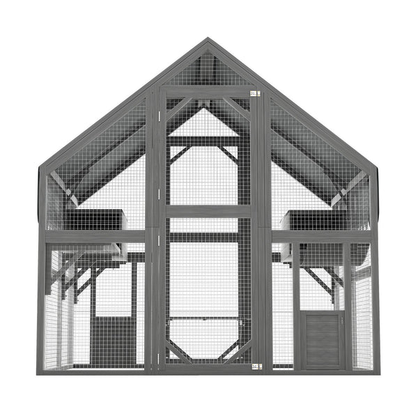 English Elm Cat, Outdoor Wood Enclosure Multi-level Shelter with Platforms Resting Boxes Waterproof Canopy W1598S00039