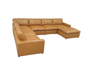 English Elm Leather Match Modular Sectional Sofa with Top Grain Upholstery for Open Living Rooms Ginger B2748S00165