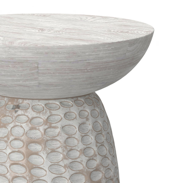 English Elm Boyd Hand-carved Solid Mango Wood Accent Table with White Finish for Modern Living White Washed B136P414661