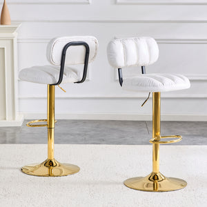 English Elm Set of 2 Adjustable Pu Leather Barstools with Chrome Base for Kitchen or Home Bar White+Gold W3875P378575