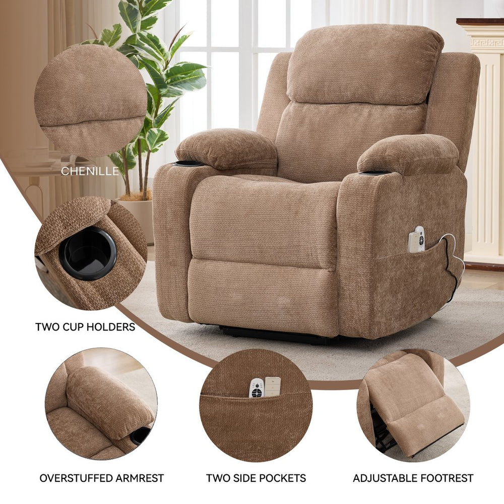English Elm Infinite Power Lift Recliner with Massage Heat Usb Port and Cup Holders for Seniors W5029P388739