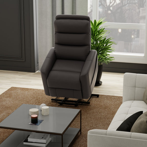 English Elm Faux Power Lift Chair with Premium Faux Leather, USB Charging, Side Pockets & Quiet Motor Recline Grey B339P409530