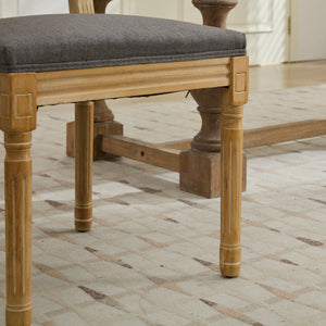 English Elm French Louis Dining Chair Set of 2 with Carved Solid Wood Frame, Rattan Back, Plush Foam Seating, 300lb Capacity Gray W1143P335057