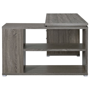 English Elm Tona Weathered Grey L-Shape Desk with 3 Drawers & 5 Shelves, Rustic Distressed Finish for Compact Offices B062P333441