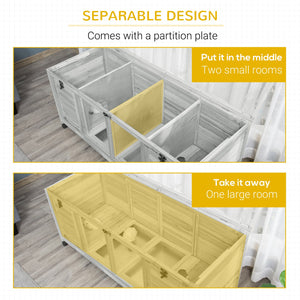 English Elm Pawhut Wooden Rabbit Hutch on Wheels with Removable Tray and Openable Roof Indoor W2225P173746