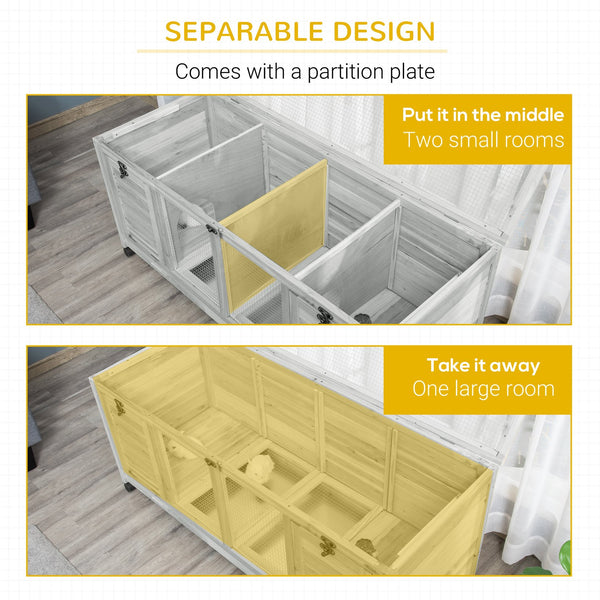 English Elm Pawhut Wooden Rabbit Hutch on Wheels with Removable Tray and Openable Roof Indoor W2225P173746