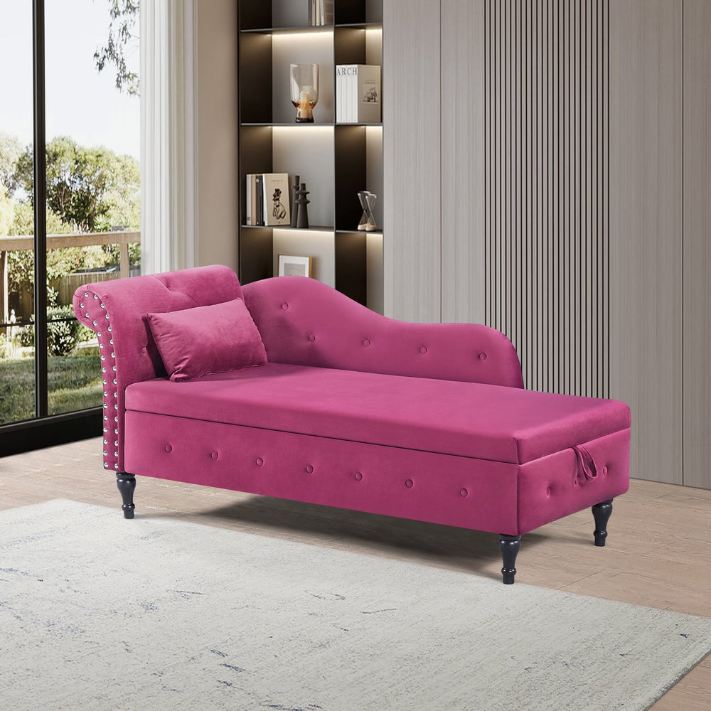 English Elm Aijia 60" Velvet Chaise Lounge With Hidden Storage, Button Tufting & Stylish Nailhead Trim In Burgundy W1117P285945