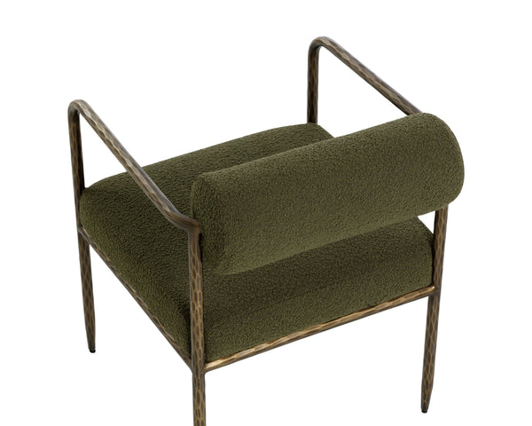 Sunpan Ajani Dining Armchair - Hand-hammered Iron Frame With Charcoal Leather For Stylish Comfort Green Fabric 111806