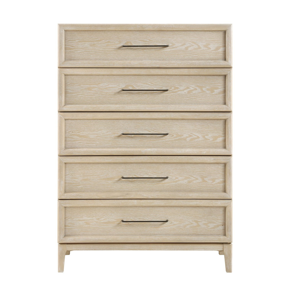 English Elm Contemporary Oak Veneer Tall 5-drawer Chest with Ball-bearing Glides for Bedroom B011P425798