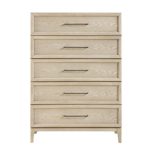 English Elm Contemporary Oak Veneer Tall 5-drawer Chest with Ball-bearing Glides for Bedroom B011P425798