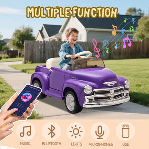 English Elm 12v Chevrolet 3100 Licensed Vintage Pickup Ride on Truck with Led Lights and Parent Remote Purple W1578P214181
