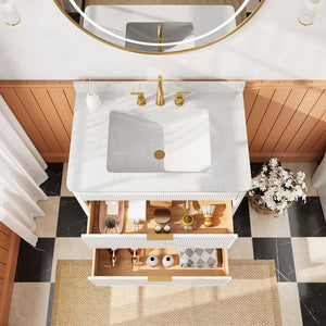 English Elm Fully Assembled 36 Inch White Bathroom Vanity with Carrara Marble Top and Soft Close Cabinet W1826P439634